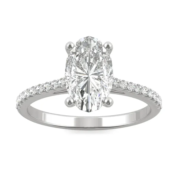 Elongated Oval Accented Cathedral Engagement Ring