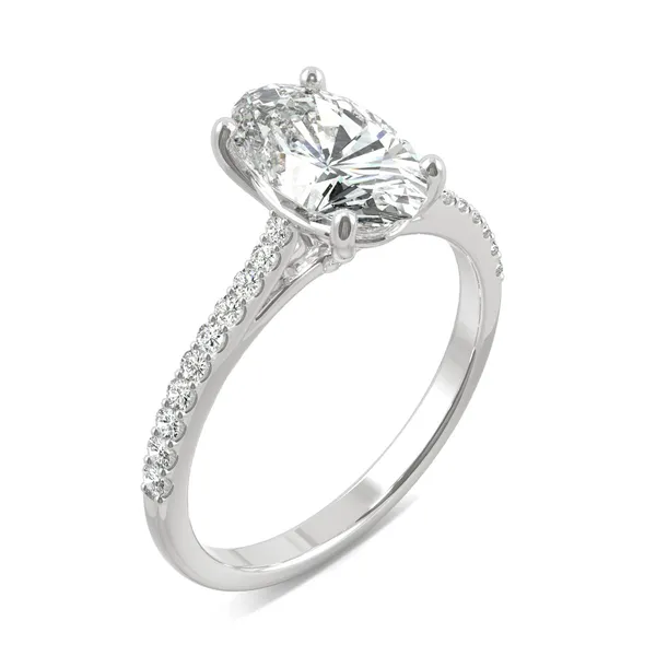 Elongated Oval Accented Cathedral Engagement Ring