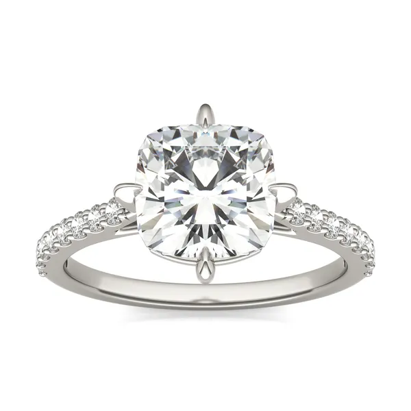 Cushion Accented Claw Prong Compass Engagement Ring