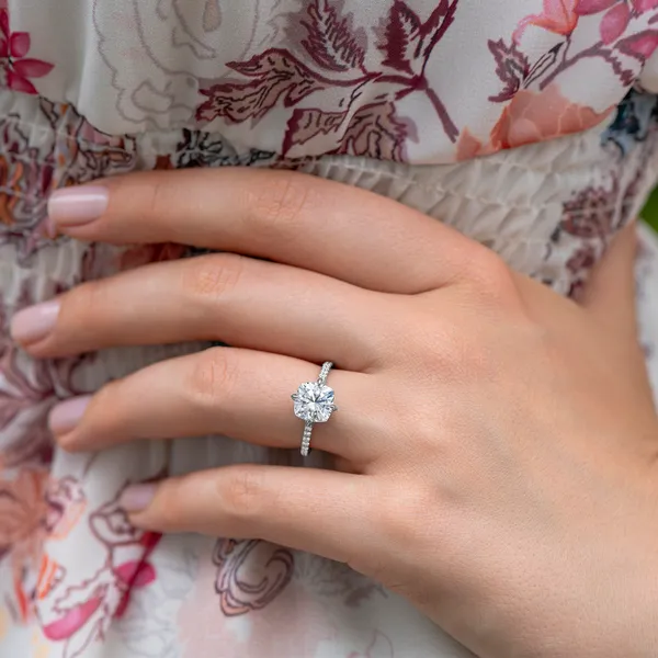 Cushion Accented Claw Prong Compass Engagement Ring