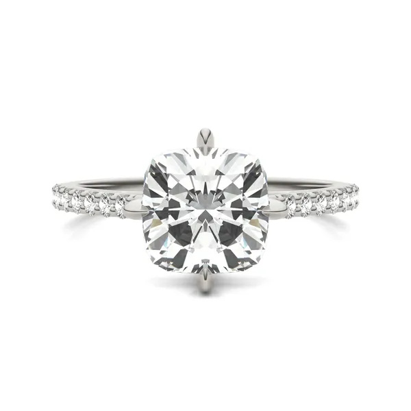 Cushion Accented Claw Prong Compass Engagement Ring