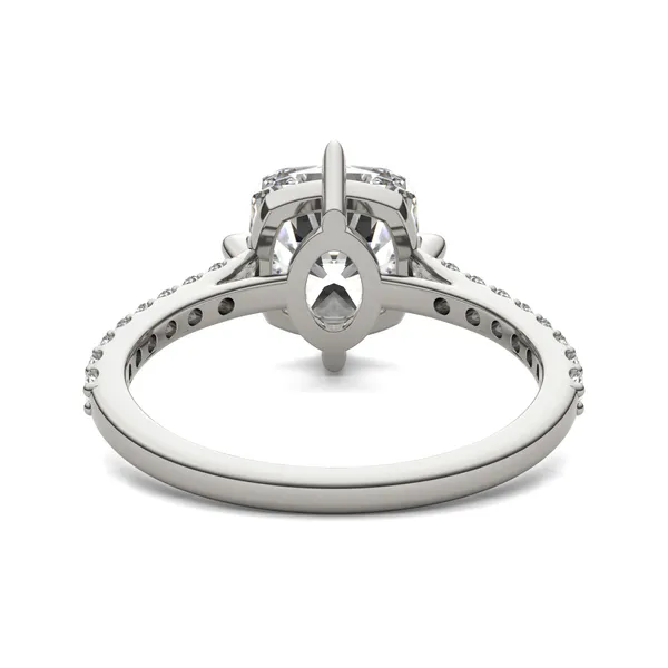 Cushion Accented Claw Prong Compass Engagement Ring