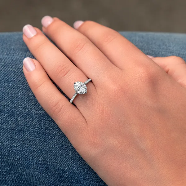Oval Accented Claw Prong Compass Engagement Ring