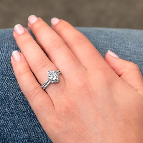 Oval Accented Claw Prong Compass Engagement Ring