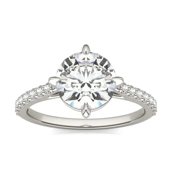 Round Brilliant Accented Claw Prong Compass Engagement Ring