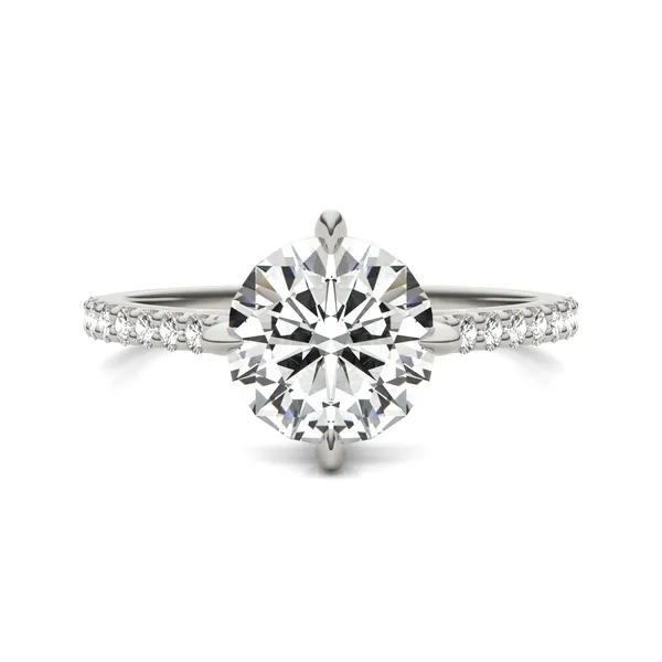 Round Brilliant Accented Claw Prong Compass Engagement Ring
