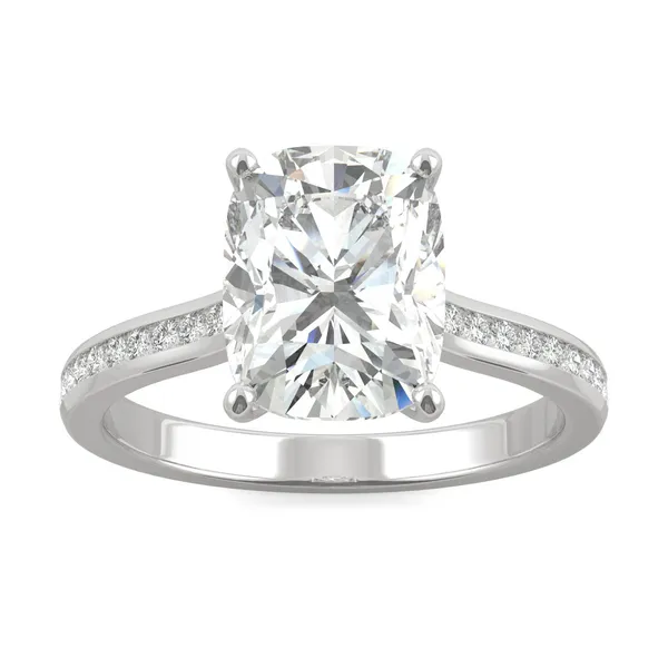 Elongated Cushion Channel Set Cathedral Engagement Ring