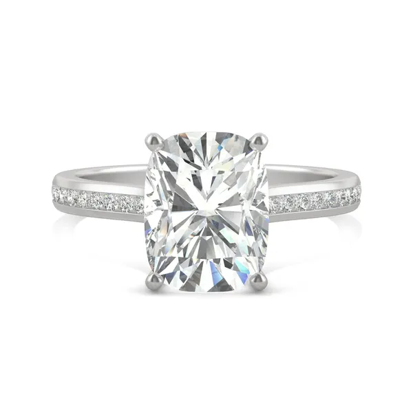 Elongated Cushion Channel Set Cathedral Engagement Ring