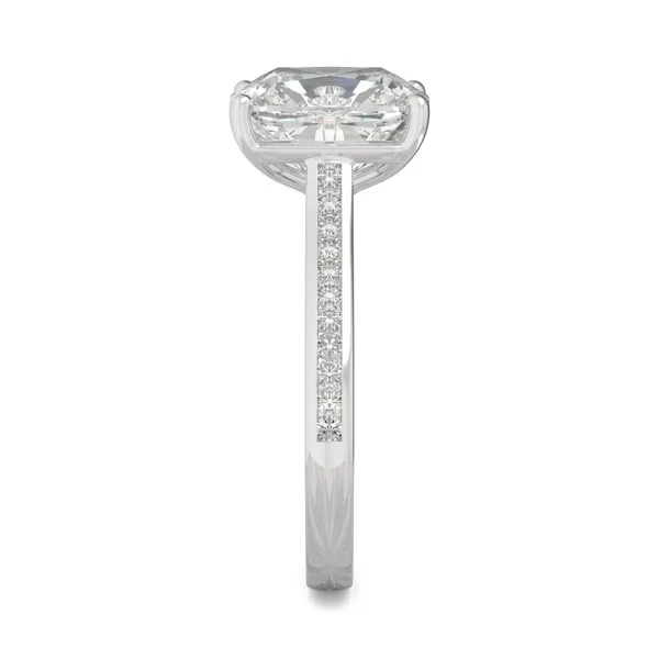 Elongated Cushion Channel Set Cathedral Engagement Ring