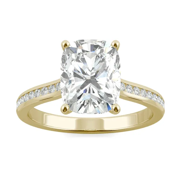 Elongated Cushion Channel Set Cathedral Engagement Ring
