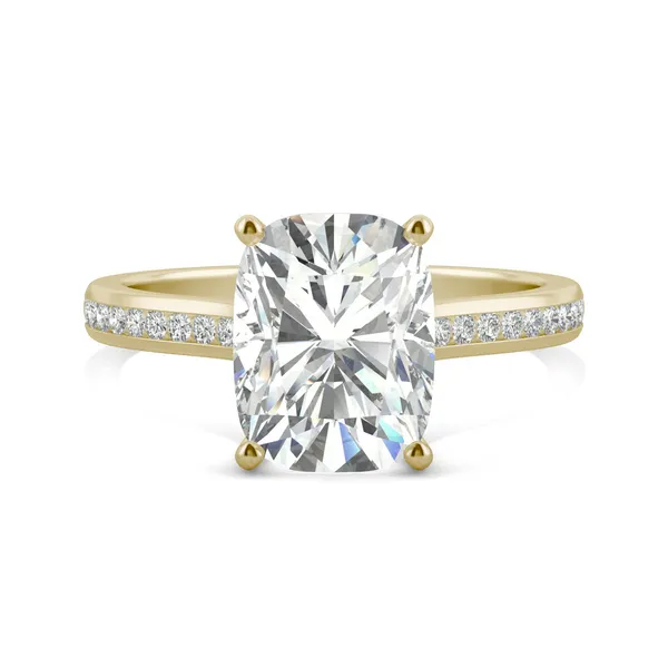 Elongated Cushion Channel Set Cathedral Engagement Ring