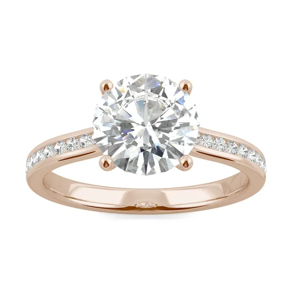 Round Hearts & Arrows Channel Set Cathedral Engagement Ring