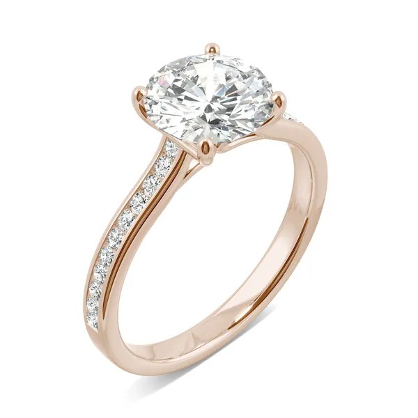 Round Hearts & Arrows Channel Set Cathedral Engagement Ring