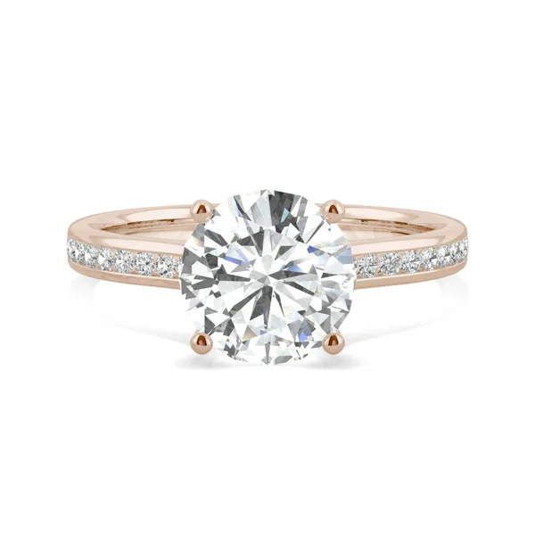 Round Hearts & Arrows Channel Set Cathedral Engagement Ring