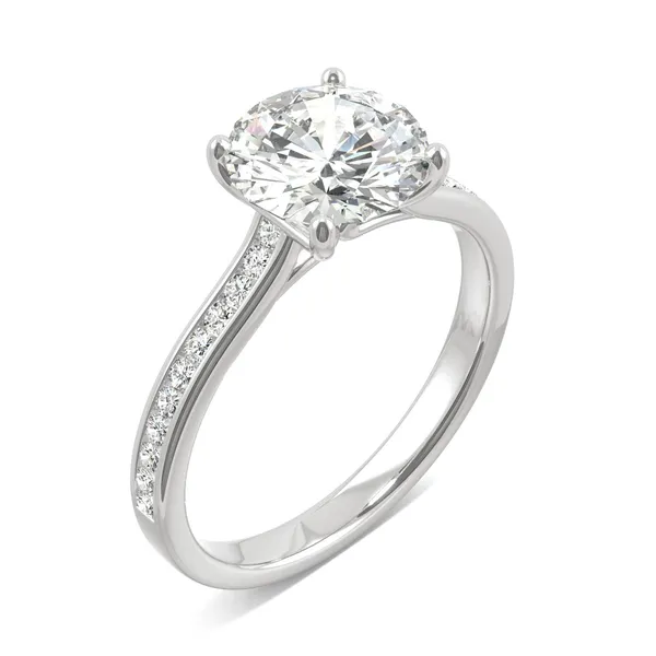 Round Hearts & Arrows Channel Set Cathedral Engagement Ring