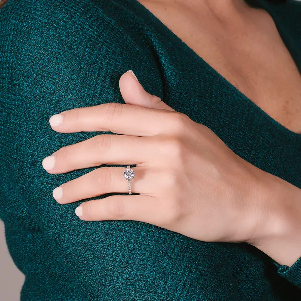 Round Brilliant Accented Six-Prong Trellis Engagement Ring