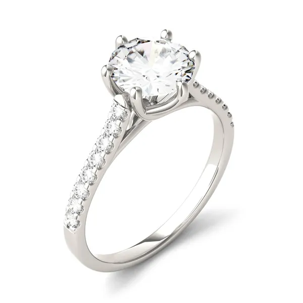 Round Brilliant Accented Six-Prong Trellis Engagement Ring