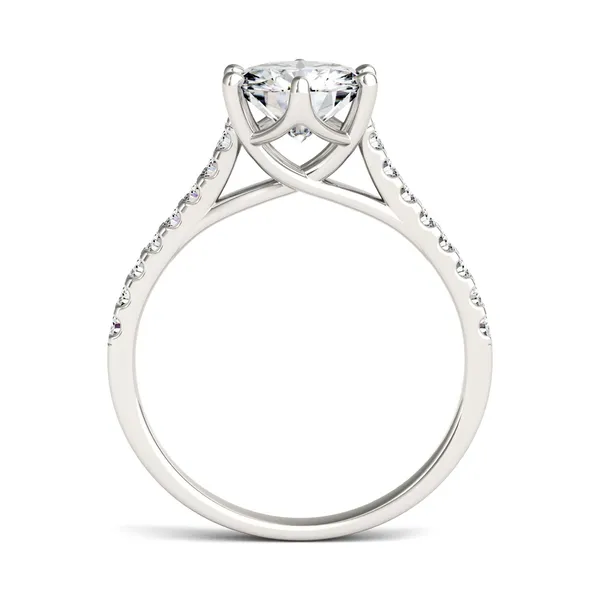 Round Brilliant Accented Six-Prong Trellis Engagement Ring