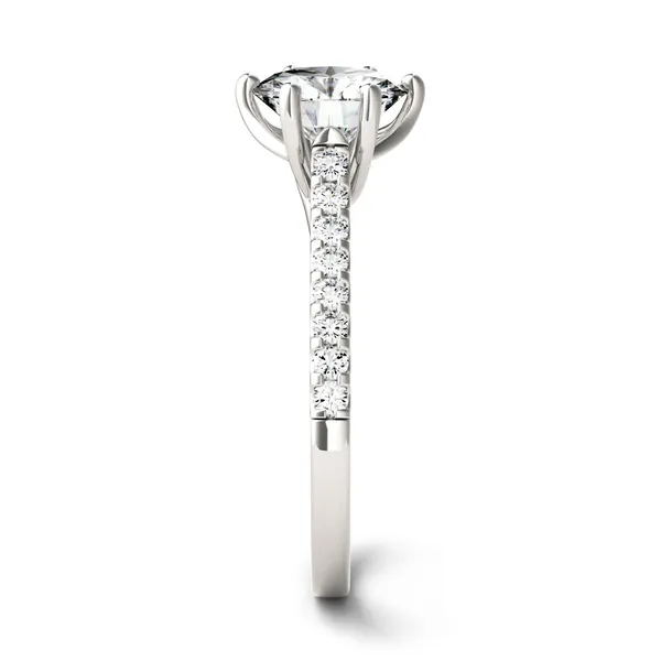 Round Brilliant Accented Six-Prong Trellis Engagement Ring