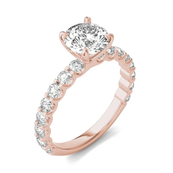 Round Brilliant Scalloped Side-Stone Engagement Ring