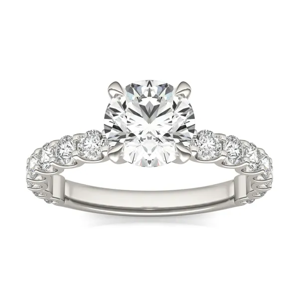 Round Brilliant Scalloped Side-Stone Engagement Ring
