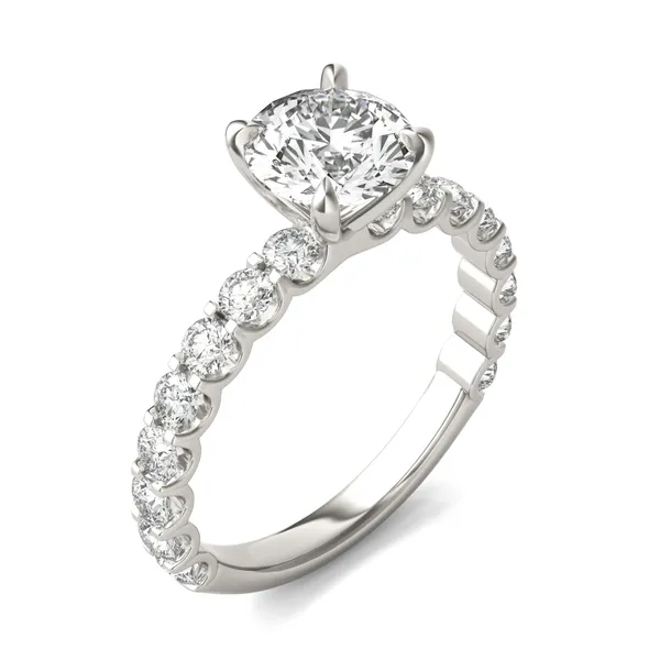 Round Brilliant Scalloped Side-Stone Engagement Ring