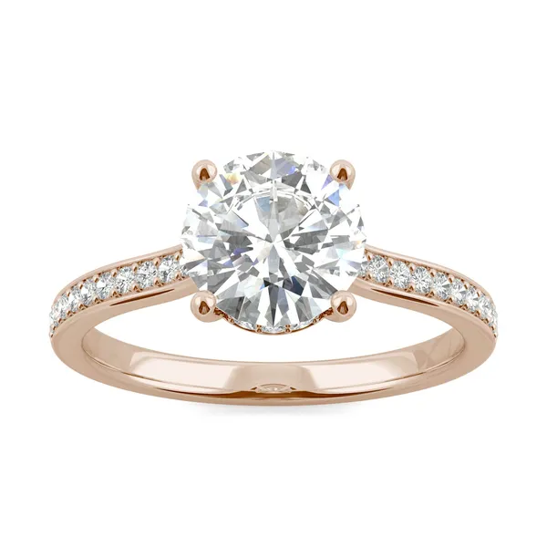Round Hearts & Arrows Eternal Side-Stone Hidden Halo Engagement Ring
