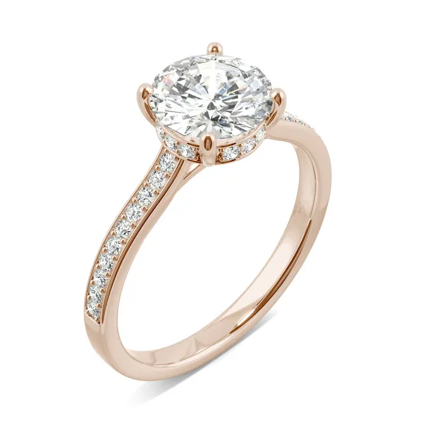 Round Hearts & Arrows Eternal Side-Stone Hidden Halo Engagement Ring