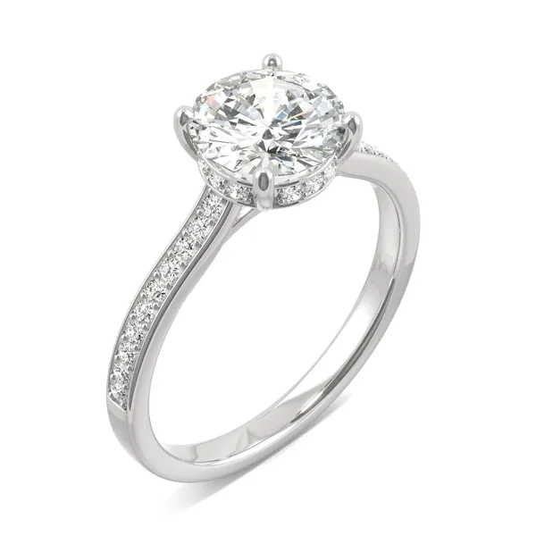 Round Hearts & Arrows Eternal Side-Stone Hidden Halo Engagement Ring