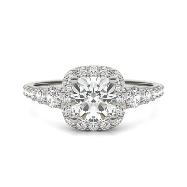 Cushion Hearts & Arrows Signature Graduated Halo Engagement Ring