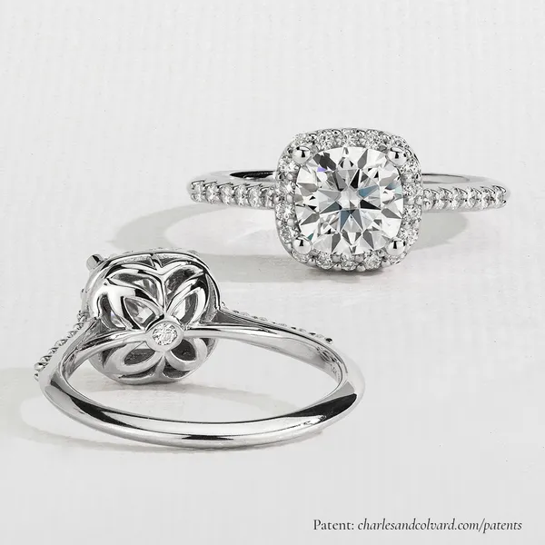 Cushion Hearts & Arrows Signature Accented Halo Engagement Ring