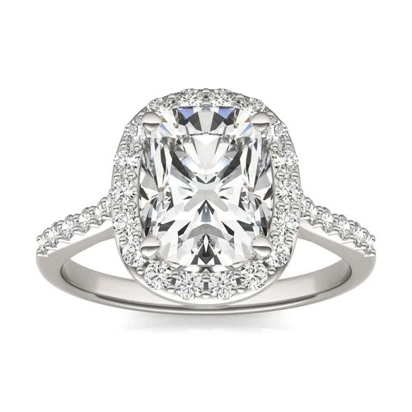 Elongated Cushion Signature Accented Halo Engagement Ring