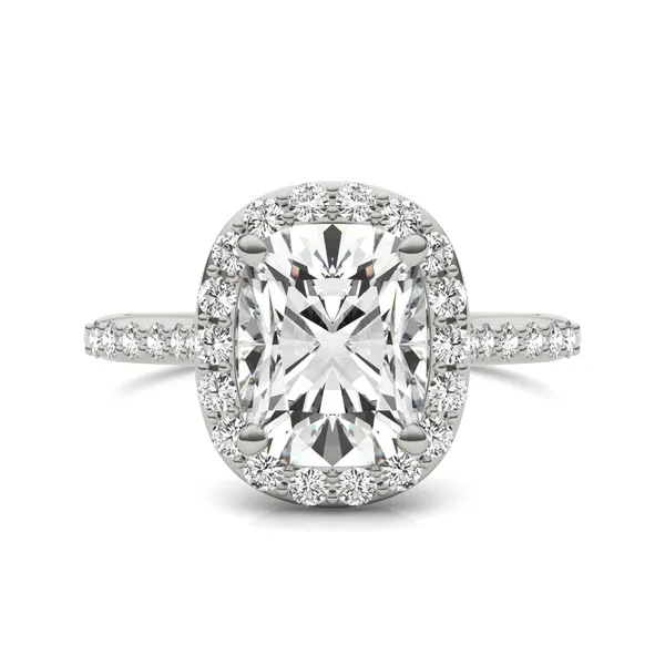 Elongated Cushion Signature Accented Halo Engagement Ring