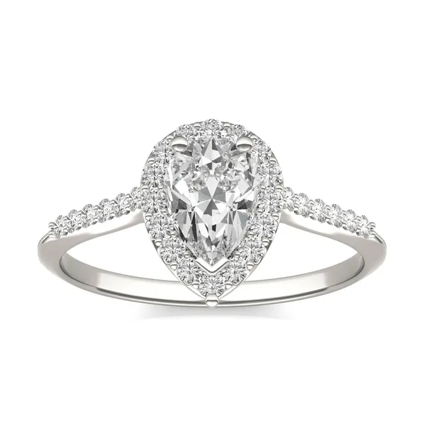 Pear Signature Accented Halo Engagement Ring