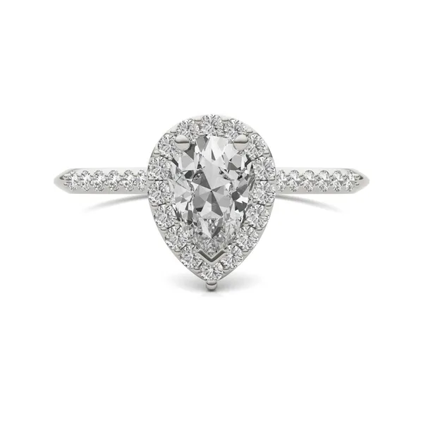 Pear Signature Accented Halo Engagement Ring