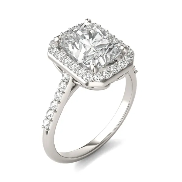 Radiant Signature Accented Halo Engagement Ring