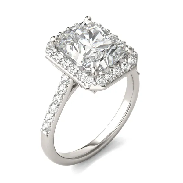 Radiant Signature Accented Halo Engagement Ring