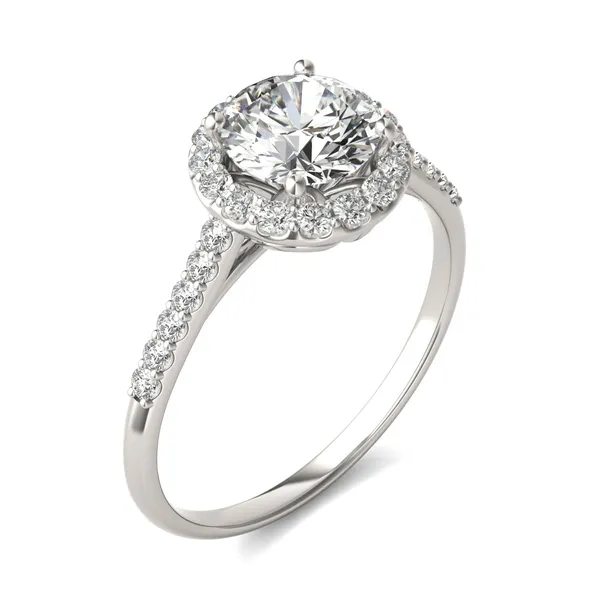 Round Brilliant Signature Accented Halo Engagement Ring