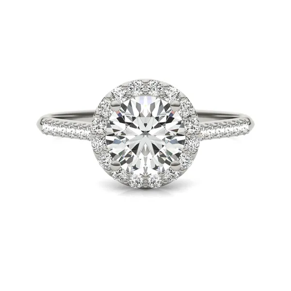 Round Brilliant Signature Accented Halo Engagement Ring