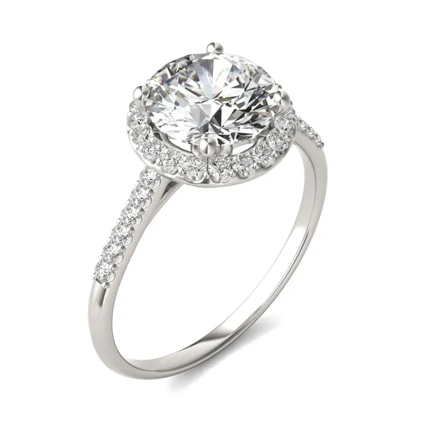 Round Brilliant Signature Accented Halo Engagement Ring
