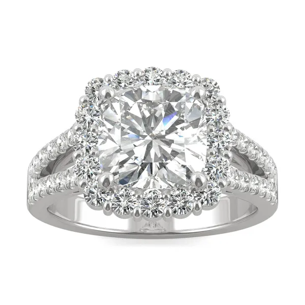 Cushion Hearts & Arrows Signature Split Shank Accented Halo Engagement Ring