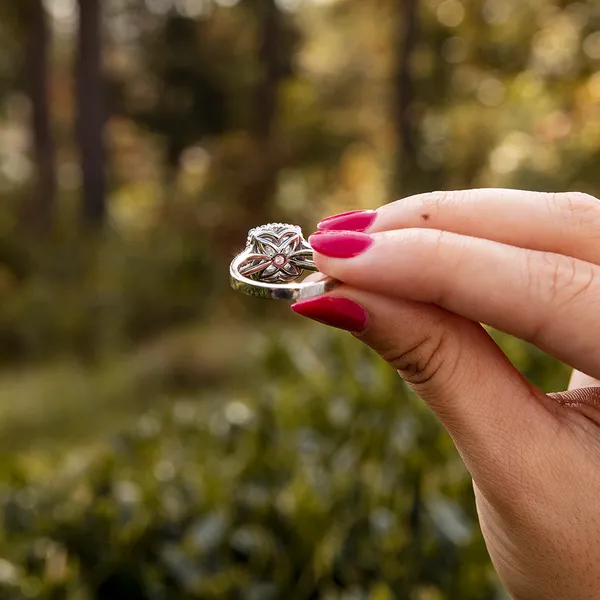 Cushion Hearts & Arrows Signature Split Shank Accented Halo Engagement Ring