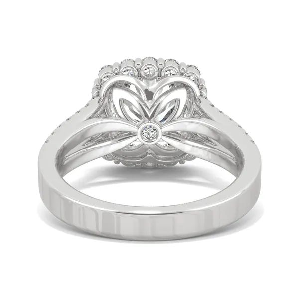 Cushion Hearts & Arrows Signature Split Shank Accented Halo Engagement Ring