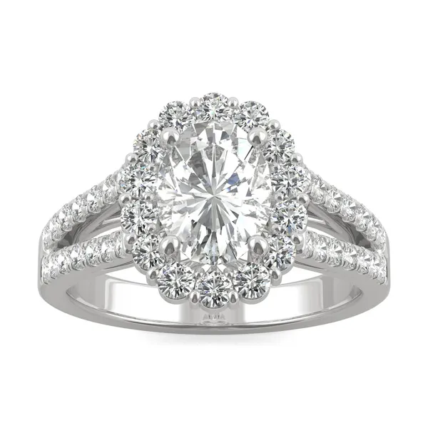 Oval Signature Split Shank Accented Halo Engagement Ring