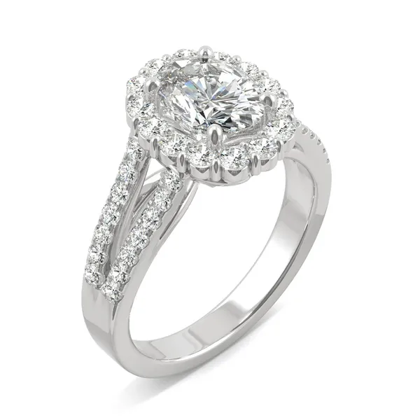 Oval Signature Split Shank Accented Halo Engagement Ring