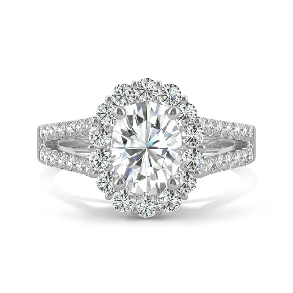 Oval Signature Split Shank Accented Halo Engagement Ring