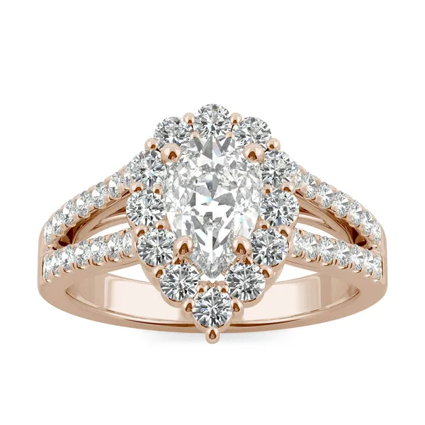 Pear Signature Split Shank Accented Halo Engagement Ring