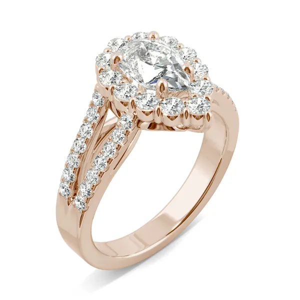 Pear Signature Split Shank Accented Halo Engagement Ring