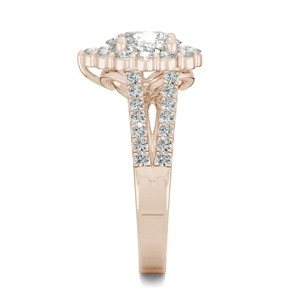 Pear Signature Split Shank Accented Halo Engagement Ring