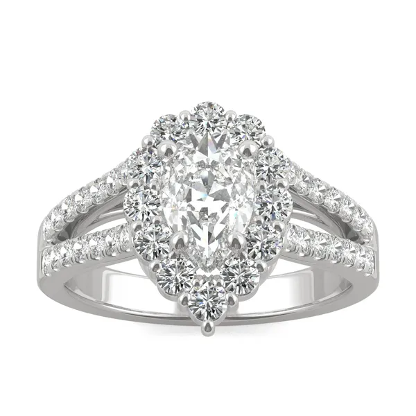 Pear Signature Split Shank Accented Halo Engagement Ring